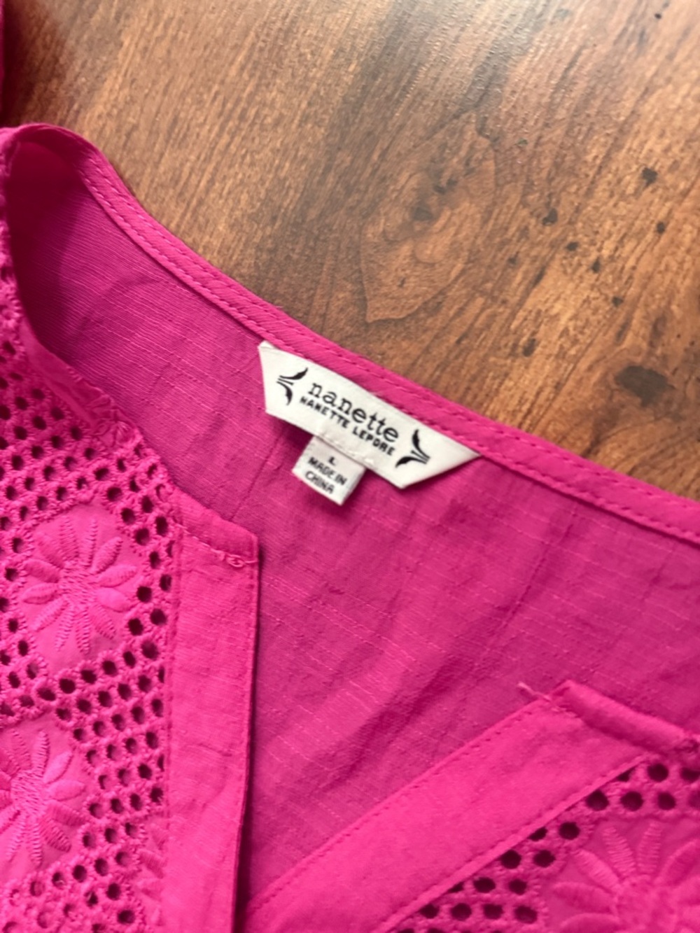 Nanette Lepore Hot Pink Embroidered Ruffle Shell - Picture 3 of 4